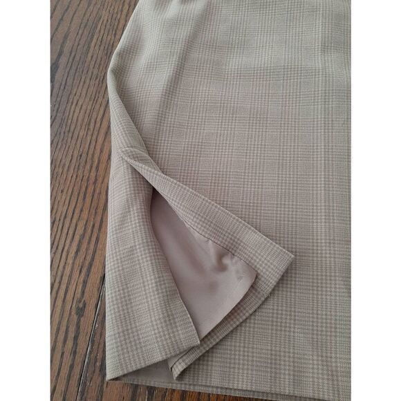 Size 12 Merona Khaki Tan Brown Plaid Lined Midi Skirt with Side Slits Side Zip - Picture 4 of 6
